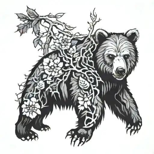 thorn branch forest bear cross  tattoo design idea