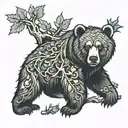 thorn branch forest bear cross  tattoo design idea