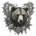 thorn branch bear forest cross  tattoo design idea