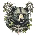 thorn branch bear forest cross  tattoo design idea