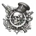 For the whole Sleeves on the left hand What you need to have: Anchor, machine gun, war style, Skull with a black beret tattoo design idea