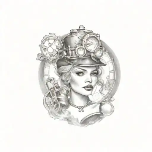steam punk pinup girl tattoo design idea