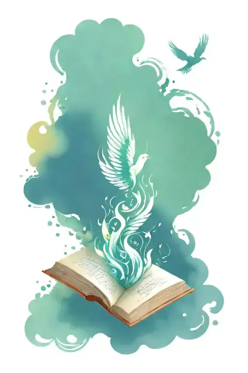 long story short,  I survived , phoenix rising out of a book  tattoo design idea