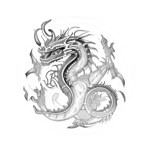 A cybernetic dragon intertwined with circuitry tattoo design idea