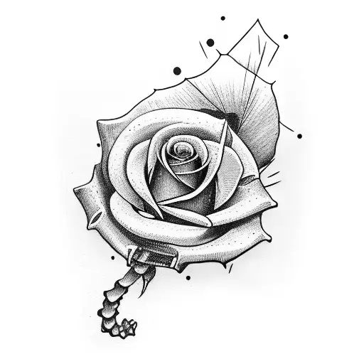 brokwn window with skeleton sticking arm out of it holding a rose  tattoo design idea