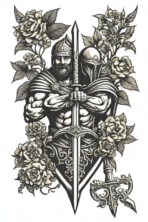 olivenbaum und Leonidas mixed with sword tattoo design idea