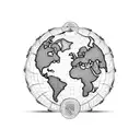 A blackwork tattoo of a world map, with each continent filled with intricate patterns inspired by the culture and history of that region tattoo design idea