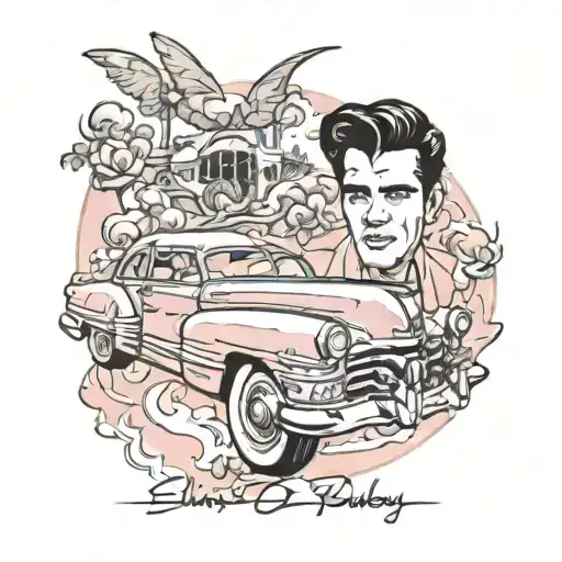 Elvis Presley'a pink cadillac with the ridding underneath Mom 1941-2024 tattoo design idea