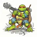 A new-school ninja turtle graffiti artist with a guitar strapped on their back tattoo design idea