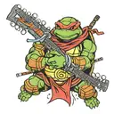 A new-school ninja turtle graffiti artist with a guitar strapped on their back tattoo design idea