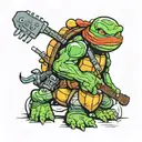 A new-school ninja turtle graffiti artist with a guitar strapped on their back tattoo design idea