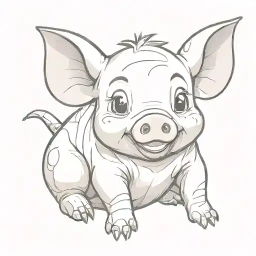 cute piglet not too detailed sitting on bum smiling tattoo design idea