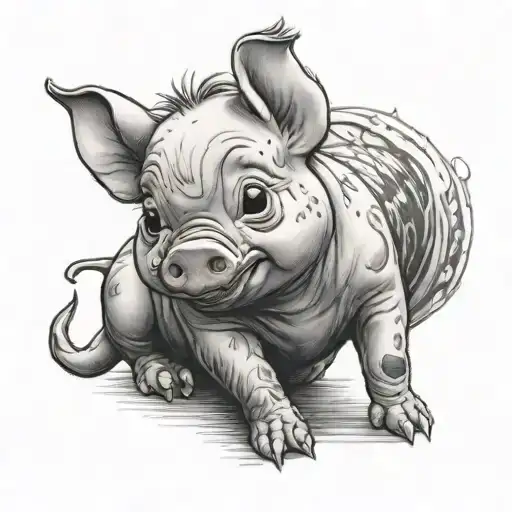 cute piglet not too detailed sitting on bum smiling tattoo design idea