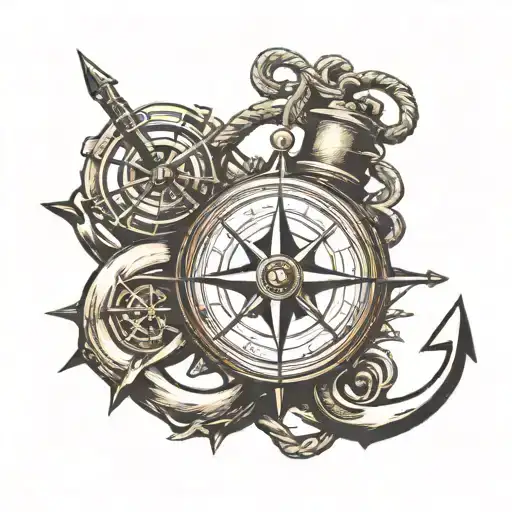 compass and anchor intertwined tattoo design idea