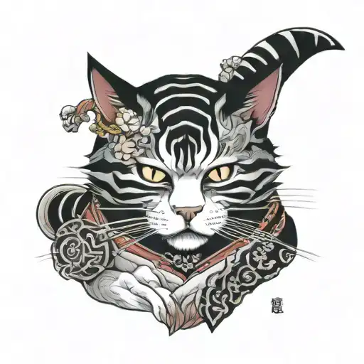 4 samurai  cats with different attitudes tattoo design idea