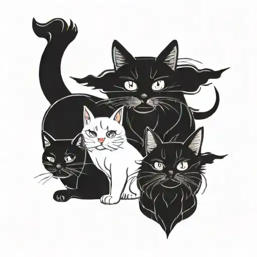4 cats with different attitudes tattoo design idea