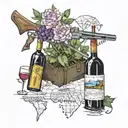 Composition of wine and weapons with carnation flowers on the sides and a map of Sicily underneath  tattoo design idea