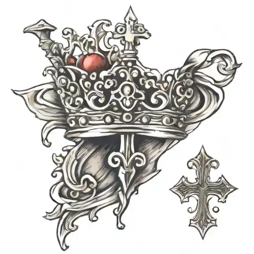 small crown and cross tattoo design idea