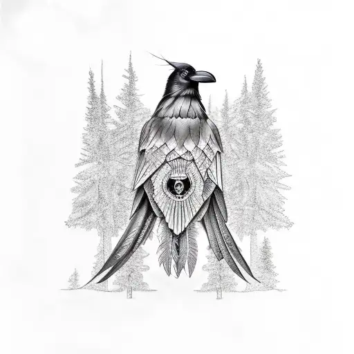 raven and tree tattoo design idea