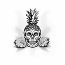 skeleton slicing a pineapple tattoo design idea