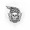 skeleton slicing a pineapple tattoo design idea