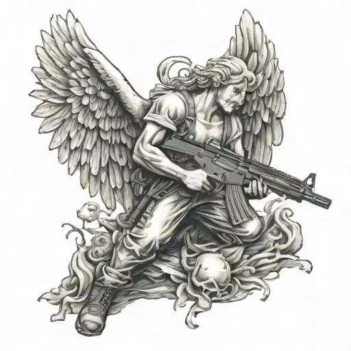 fallen dangerous angel with an rifle  tattoo design idea