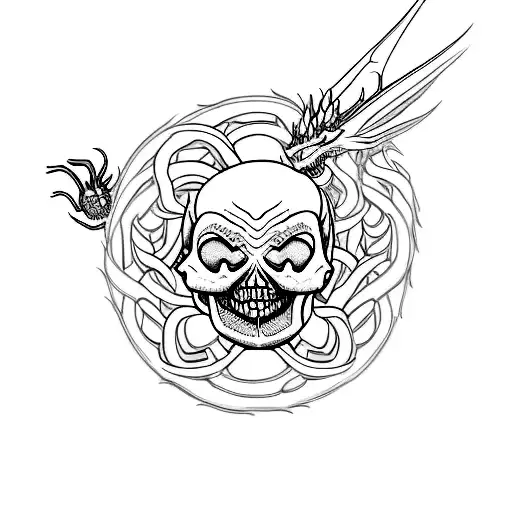 I need a 3x3 cm tattoo of a dragon ouroboros and a skull in it. Idea behind this tattoo is that we are all beings of the tattoo design idea