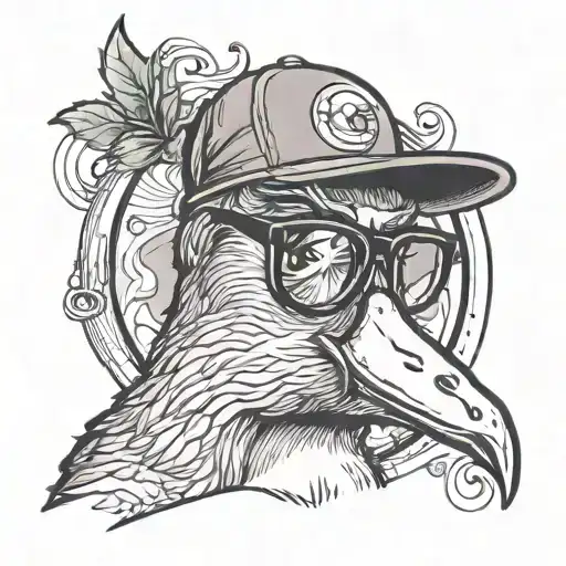a goose with a beard, a baseball hat and glasses tattoo design idea