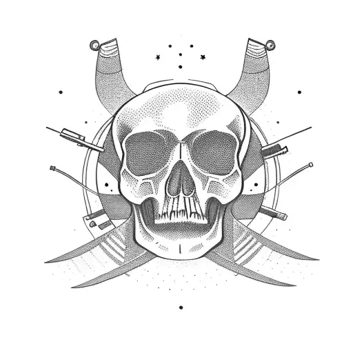 gun, planet, skull tattoo design idea