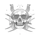 gun, planet, skull tattoo design idea
