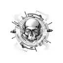gun, planet, skull tattoo design idea