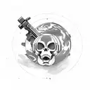 gun, planet, skull tattoo design idea