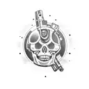 gun, planet, skull tattoo design idea