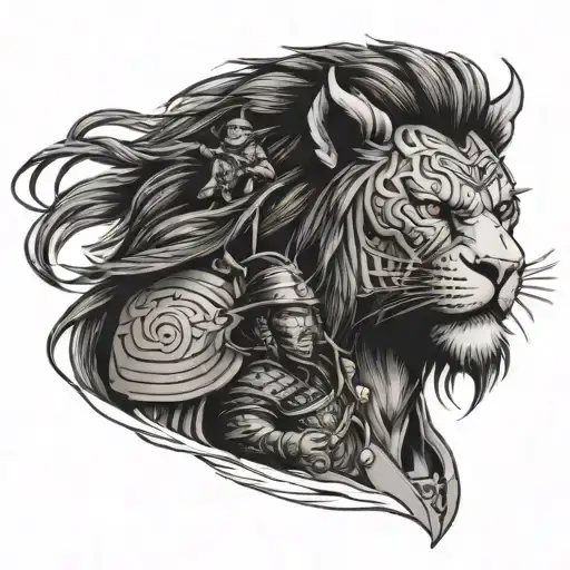 samurai and an lion's eye tattoo design idea
