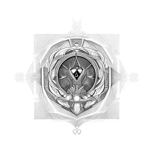 An intricate blackwork tattoo featuring the One Ring from J.R.R. Tolkien's Lord of the Rings, surrounded by circuitry and technological elements tattoo design idea