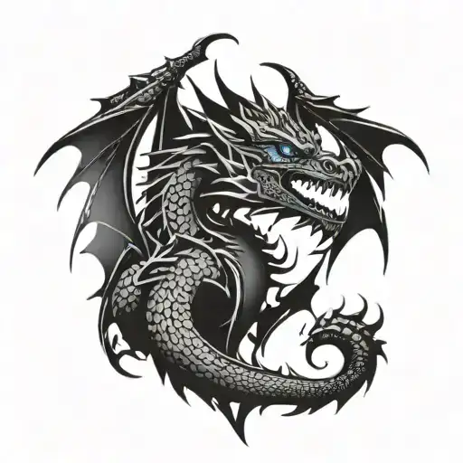 Game of thrones dragon with blue eyes tattoo design idea