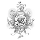 A botanical tattoo featuring tea leaves and plants intertwined with anime elements tattoo design idea