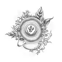 A botanical tattoo featuring tea leaves and plants intertwined with anime elements tattoo design idea