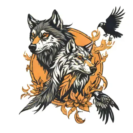 wolf buffalo hawk raven doe fire  tattoo design idea