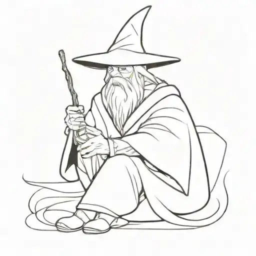 wizard with a hat sitting alone tattoo design idea