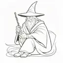 wizard with a hat sitting alone tattoo design idea