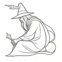 wizard with a hat sitting alone tattoo design idea
