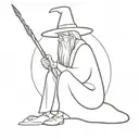 wizard with a hat sitting alone tattoo design idea