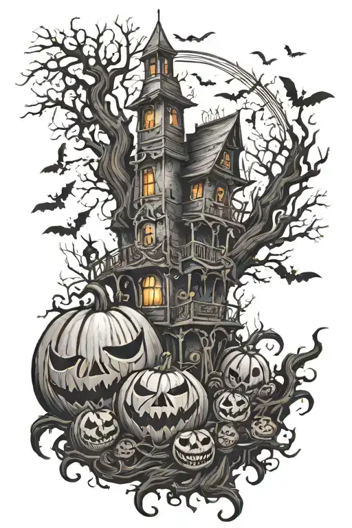 Halloween scene tattoo design idea