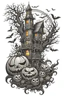 Halloween scene tattoo design idea