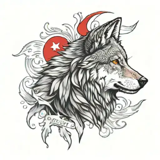 Turkish flag and wolf tattoo design idea