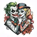 Joker and Harley Quinn love heart tattoo design idea
