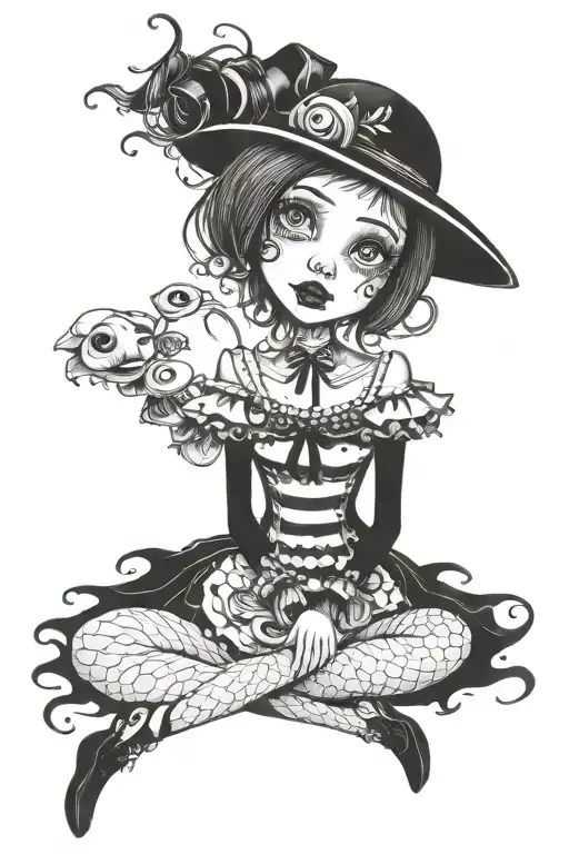 tim burton style girl tattoo design idea