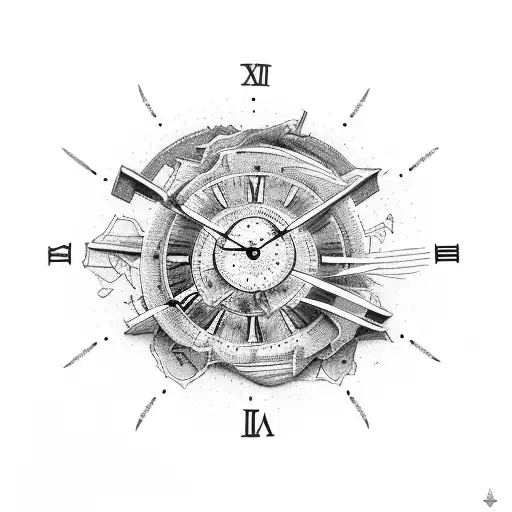 Dotwork Broken Clock With Falling Pieces From Tattoo Idea  BlackInk AI