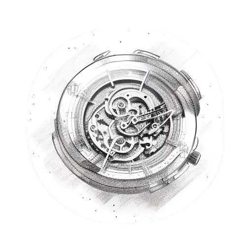 broken watch, falling apart with text memento mori tattoo design idea
